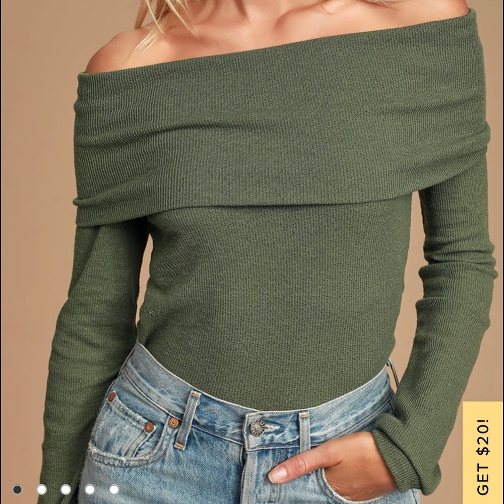 Lulus olive green off the shoulders top sz S